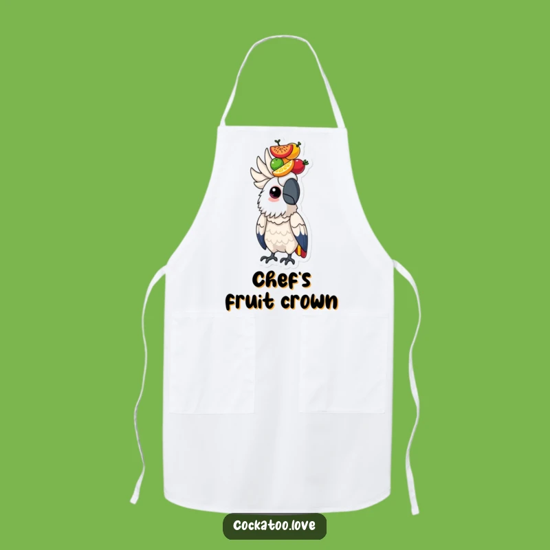 Determined Cockatoo Fruit Apron: Focused Bird Kitchen Wear, Funny Chef Gift!