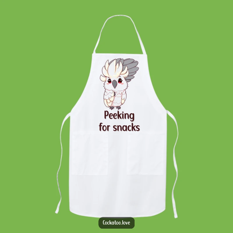 Funny Shy Cockatoo Apron: Peeking Bird Chef, Kitchen Funny Gift