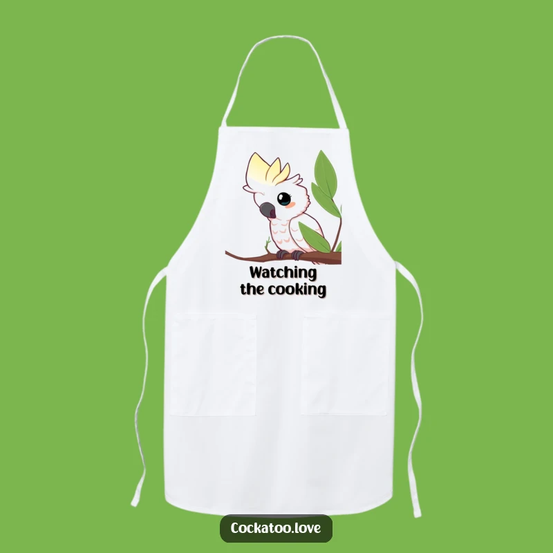 Funny Curious Cockatoo Leaf Apron: Peek-a-Boo Kitchen Gift