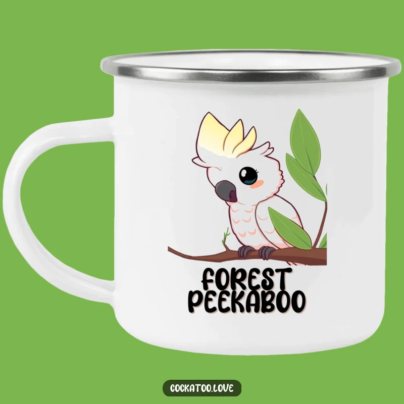 Funny Curious Cockatoo Leaf Camping Mug: Outdoor Explorer Gift