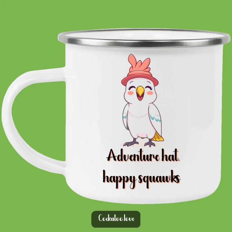 Funny Cockatoo Hat Camping Mug A Squawking Bird Enamel Mug for Outdoor Fun