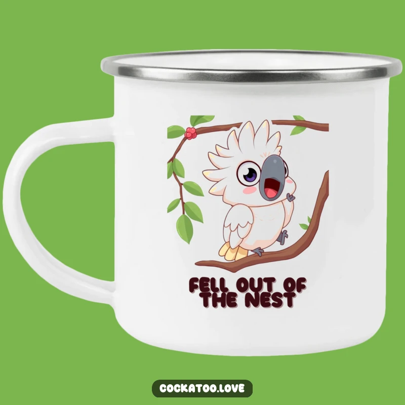 Funny Surprised Cockatoo Camping Mug - Wide-Eyed Outdoor Gift