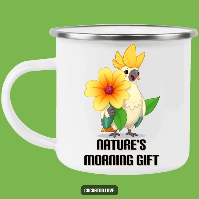 Funny Cheerful Cockatoo Camping Mug: Flower Bird Enamel Cup, Perfect Sunny Gift
