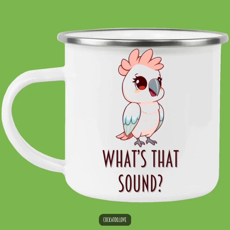 Funny Curious Cockatoo Camping Mug: Head Tilt, Inquisitive Funny Gift