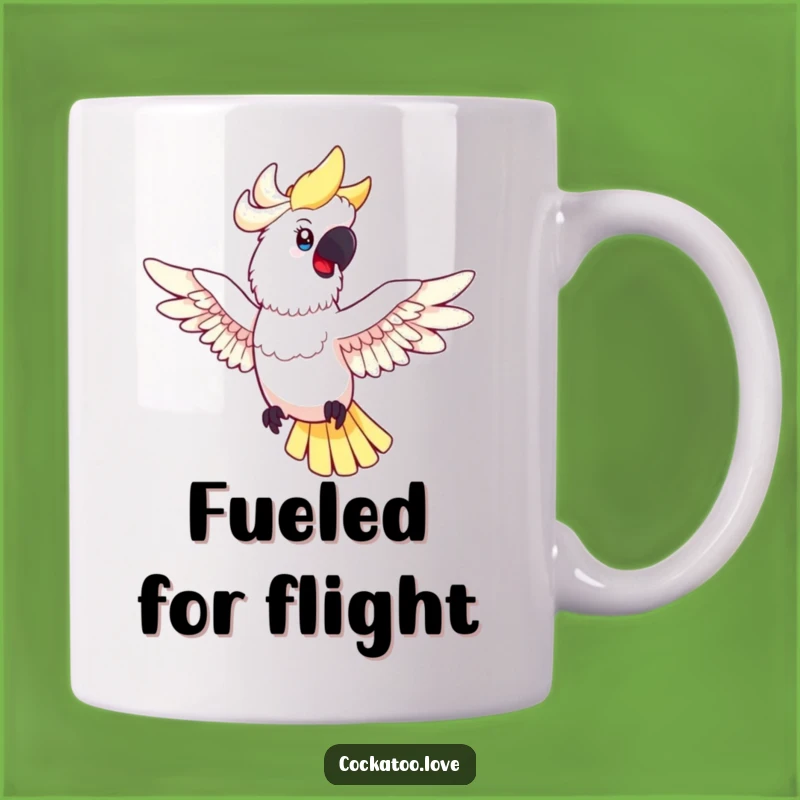 Funny Cockatoo Flight Mug - Happy Spread Wings Bird, Perfect Humorous Gift for Bird Lovers