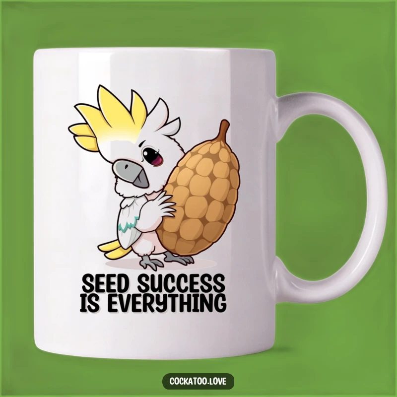 Funny Cockatoo Cracking Seed Mug: Hilarious Determined Bird Coffee Cup, Perfect Funny Gift