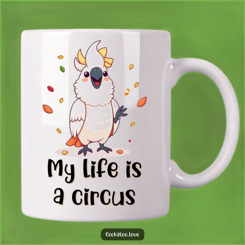 Funny Cockatoo Juggling Seeds Mug: A Cheerful Bird's Delightful Gift for Bird Lovers