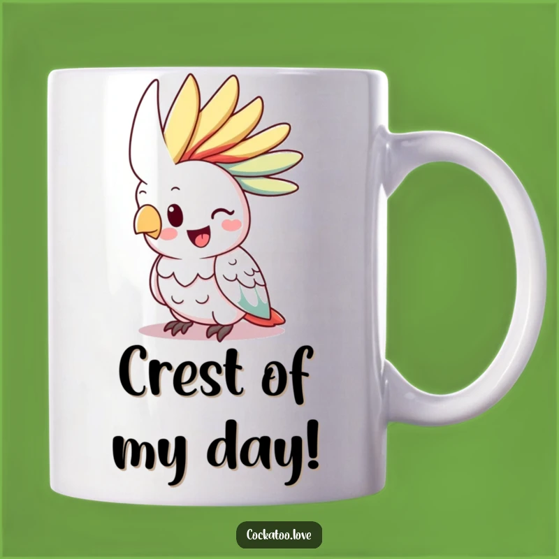 Funny Happy Cockatoo Mug: Vibrant Crest Raised, Cheerful Gift