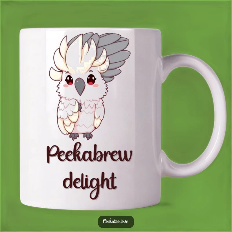 Funny Shy Cockatoo Mug: Peeking Bird Behind Feather, Cute Funny Gift
