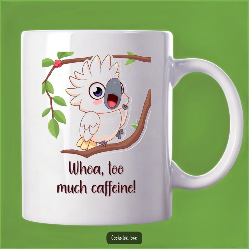 Funny Surprised Cockatoo Mug - Wide-Eyed Falling Bird Gift