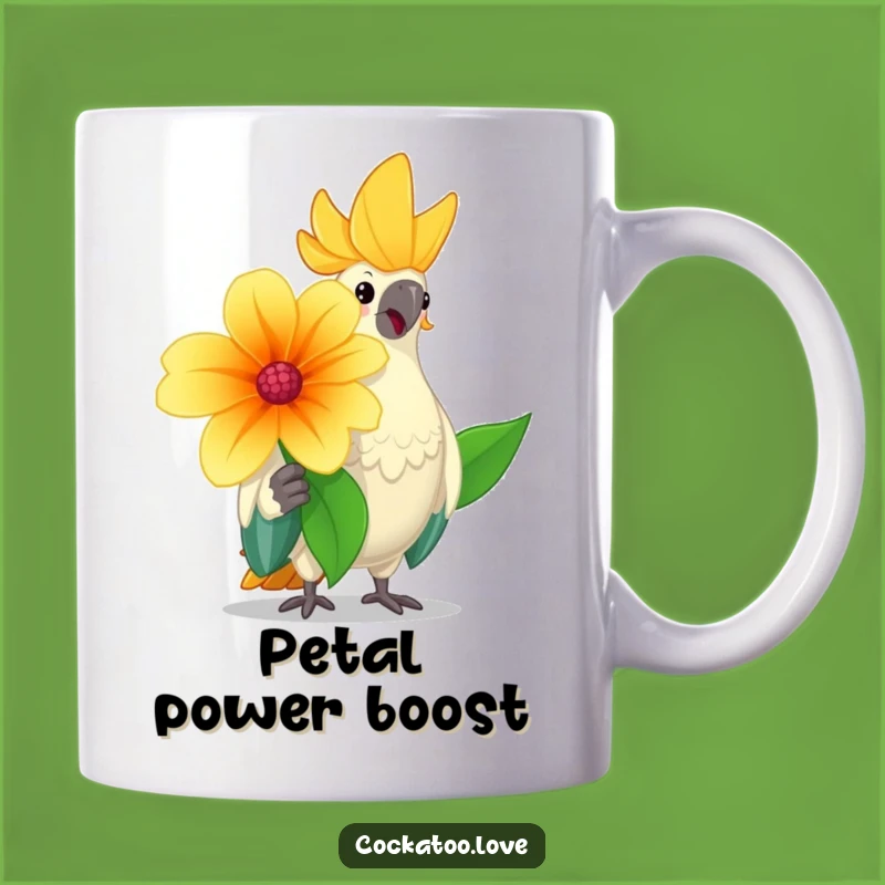 Funny Cheerful Cockatoo Mug: Friendly Bird with Flower Gift, Perfect Sunny Present
