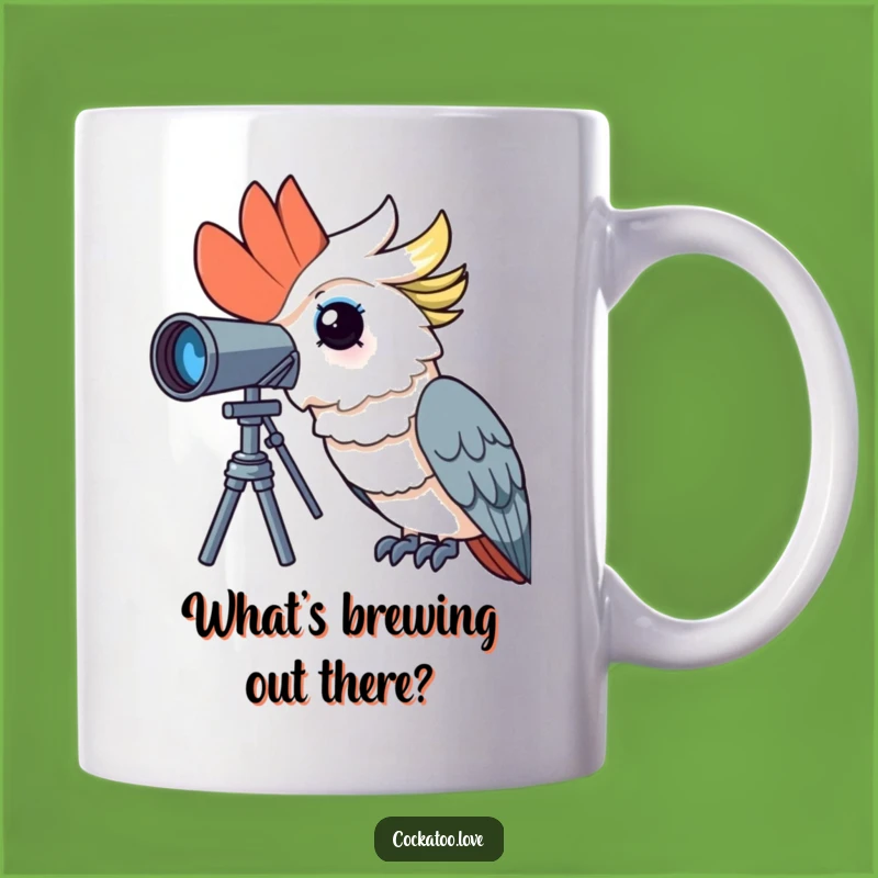 Funny Curious Cockatoo Mug: Bird Explorer Telescope Gift, Perfect Quirky Present