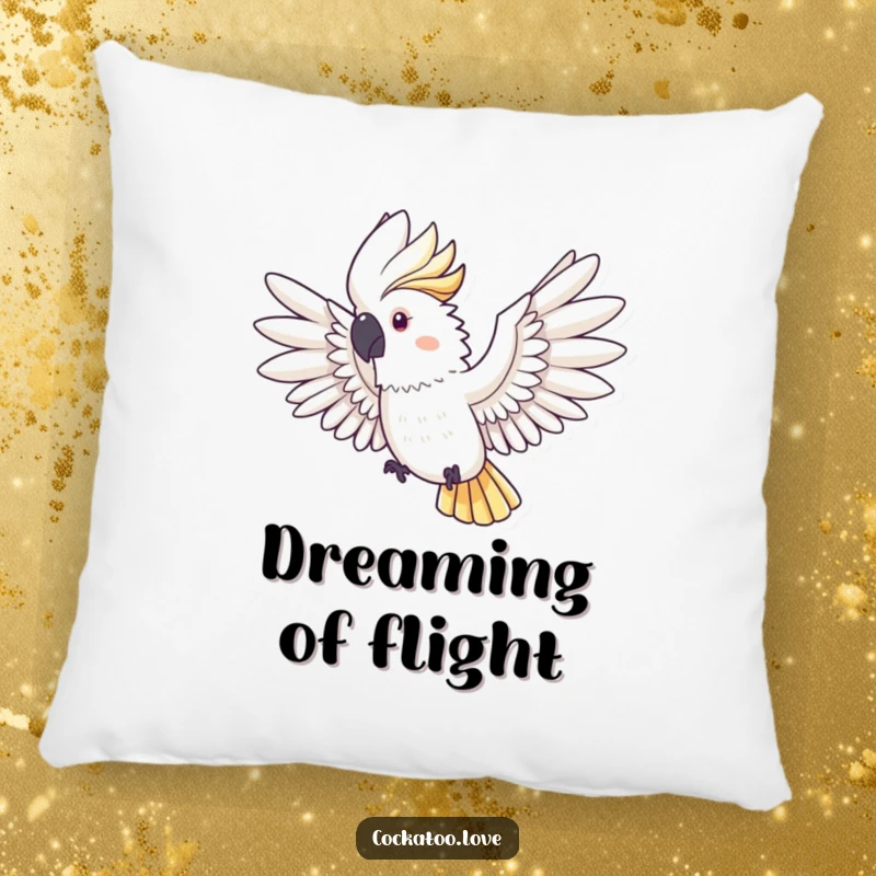 Funny Cockatoo Pillow: A plush cockatoo with wings fully extended is ready for a funny, soaring flight, adding comfort and art.