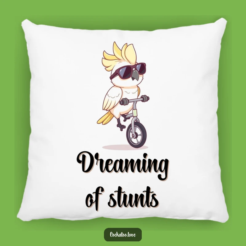 Funny Cockatoo Unicycle Sunglasses Pillow: Cuddle Up with Comedy, Perfect Funny Gift!