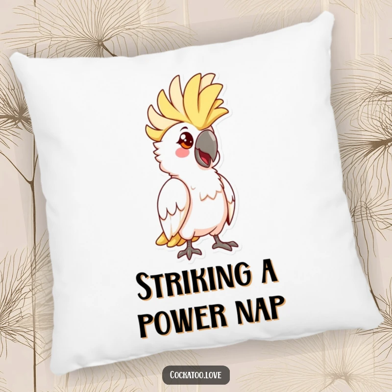 Funny Cockatoo Pose Pillow: Soft pillow featuring a cockatoo with its crest raised, striking a funny and memorable pose.