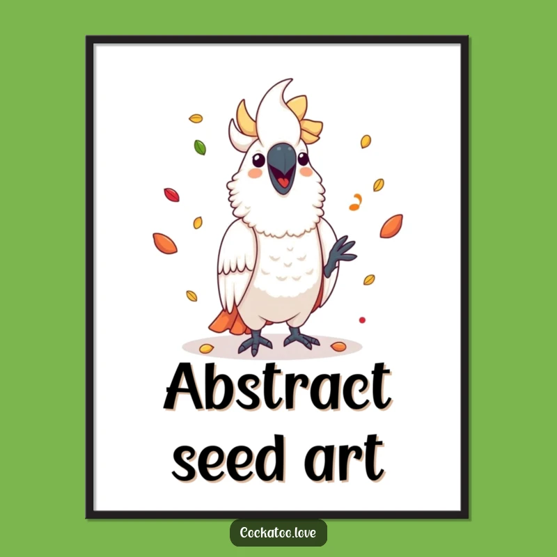 Funny Cockatoo Juggling Seeds Digital Art: Vibrant, Humorous Wall Decor for Bird Enthusiasts