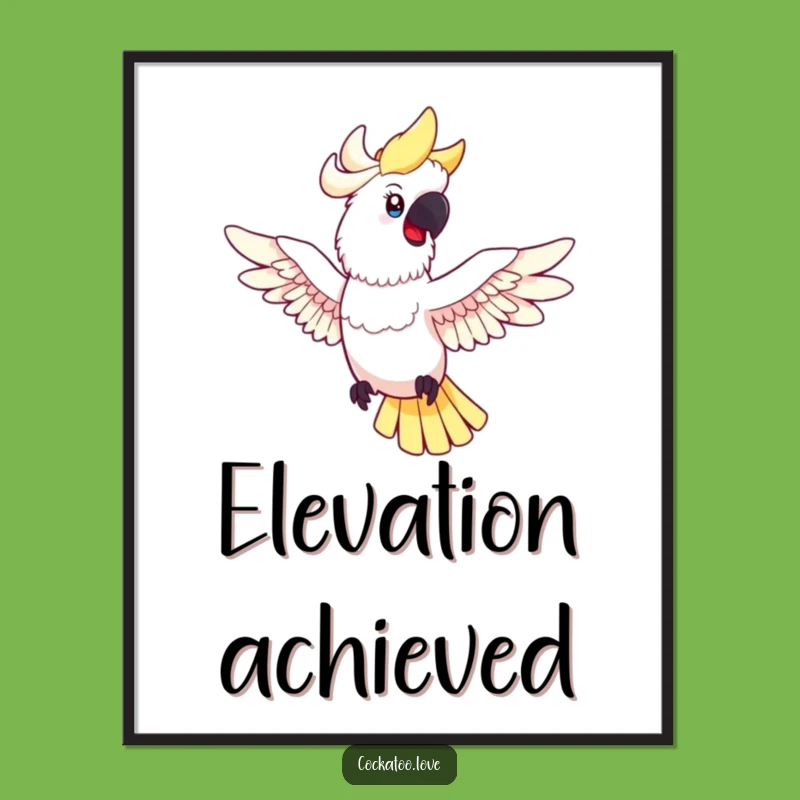 Funny Cockatoo Flight Digital Art Print - Happy Spread Wings Bird Decor, Ideal Humorous Gift