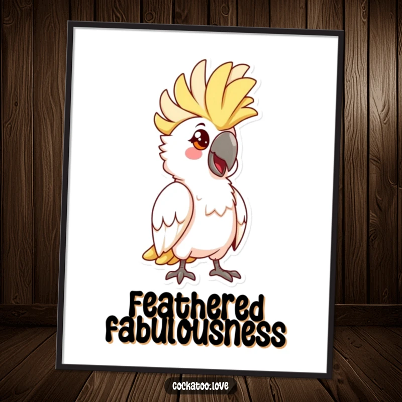 Funny Cockatoo Crest Digital Art: High-resolution digital artwork of a cockatoo with a raised crest striking a hilarious and confident pose.