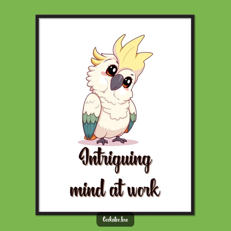 Funny Cockatoo Tilt Digital Art Print - Playful Inquisitive Bird Decor, Ideal Humorous Gift