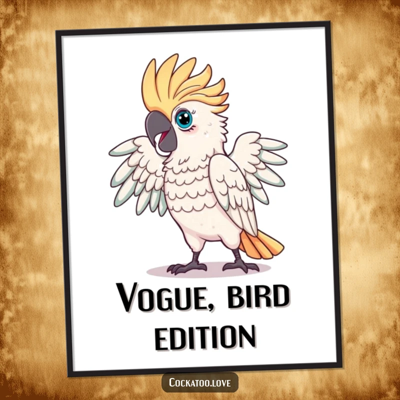 Funny Proud Cockatoo Digital Art Print of a magnificent cockatoo striking a dramatic pose, full of pride and flair.