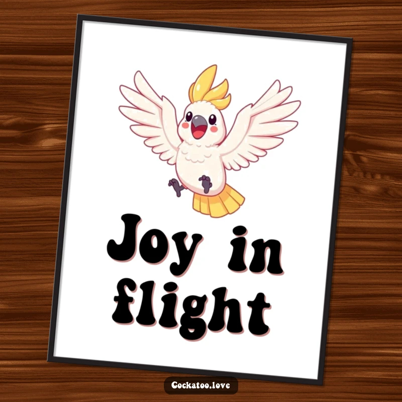 Funny Cockatoo Leaping Digital Art Print a cheerful cockatoo leaps high with wings spread, offering immediate humorous decoration and a feeling of pure joy.