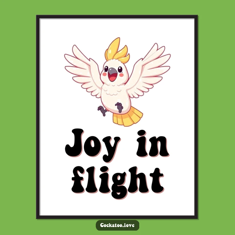 Funny Cockatoo Leaping Digital Art A Joyful Bird Print for Instant Cheer