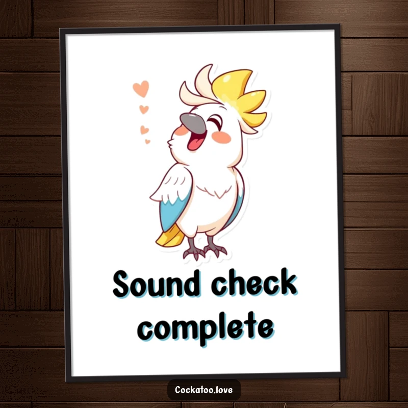 Funny cockatoo digital art print, cheerful bird mimicking a funny sound, instant download, hilarious and fun.