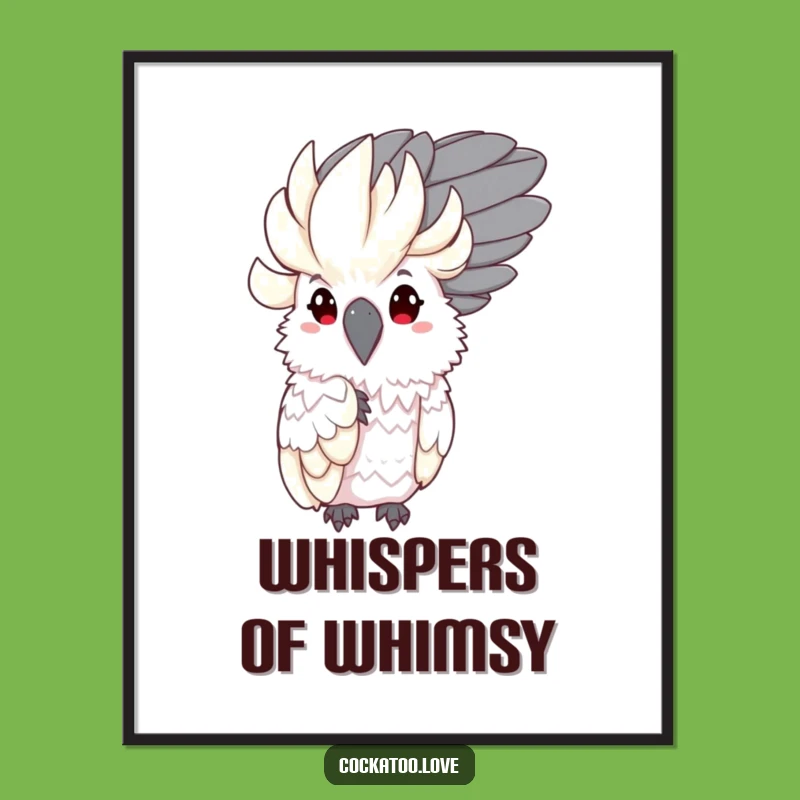 Funny Shy Cockatoo Digital Art: Peeking Bird Feather, Instant Cute Funny Gift