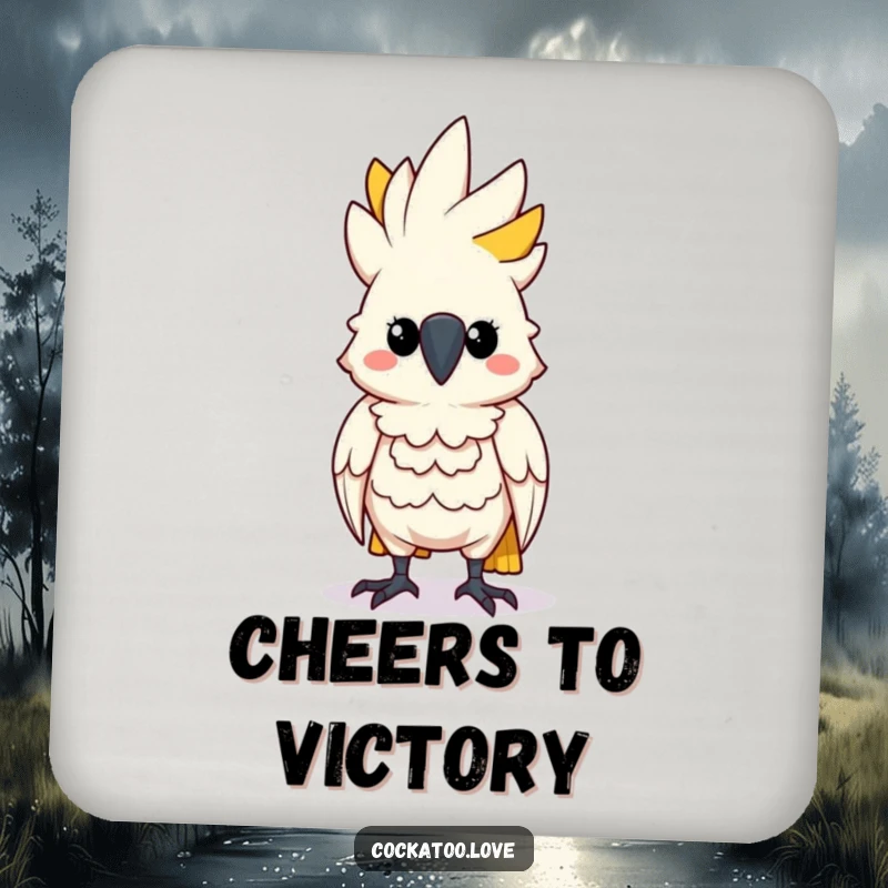 Funny Determined Cockatoo Drink Coaster: A cockatoo character standing tall and puffing its chest, adding confident charm to drink surfaces.
