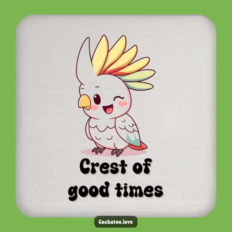 Funny Cockatoo Coasters: Happy Bird, Vibrant Crest, Protect Surfaces