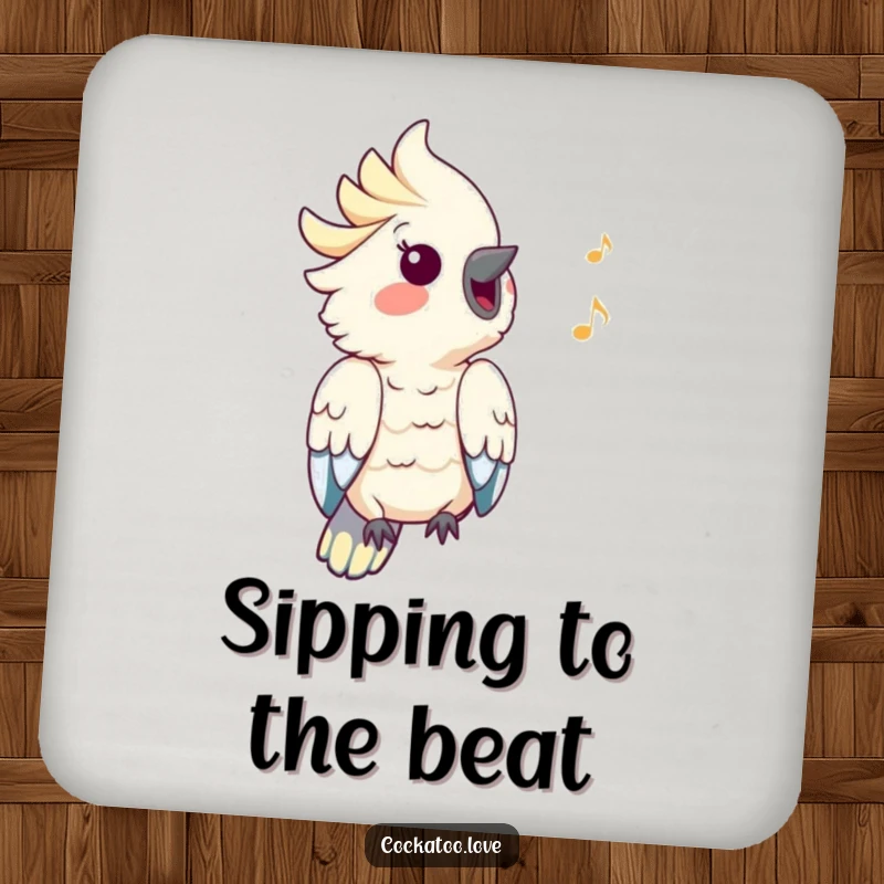 Funny Cockatoo Coasters: A cockatoo whistles a happy tune, with musical notes accenting this funny and functional coaster set.