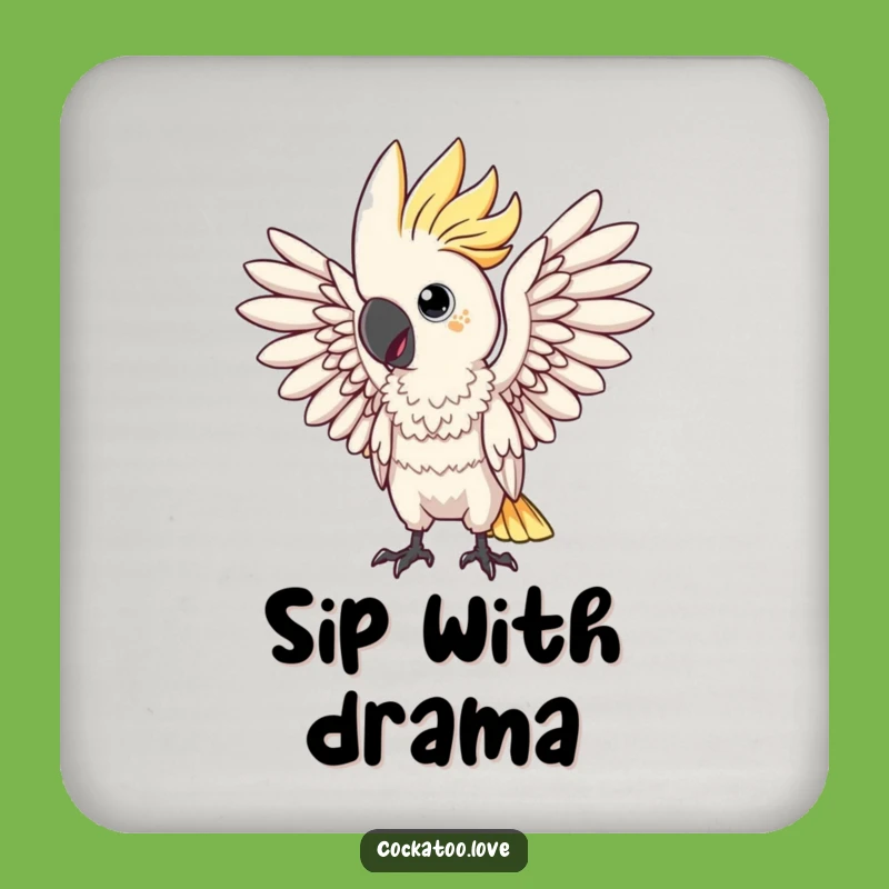 Funny Drama Cockatoo Drink Coaster: Wing Pose, Protect Surfaces Funny Gift