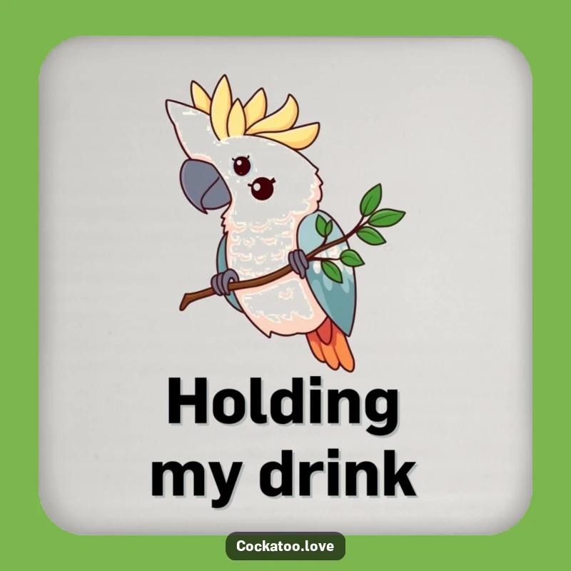 Funny Cockatoo Branch Drink Coaster - Determined Bird Decor, Perfect Humorous Gift