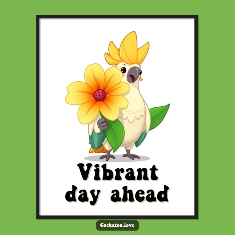 Funny Cheerful Cockatoo Poster: Happy Flower Bird Art, Beautiful Funny Gift