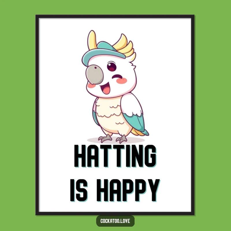 Funny Cockatoo Hat Art Print a Joyful Squawking Wall Gift