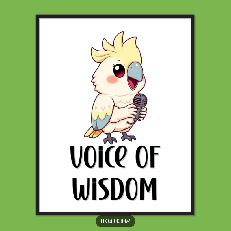 Funny Cockatoo Microphone Poster: Star Bird Art for Music Rooms