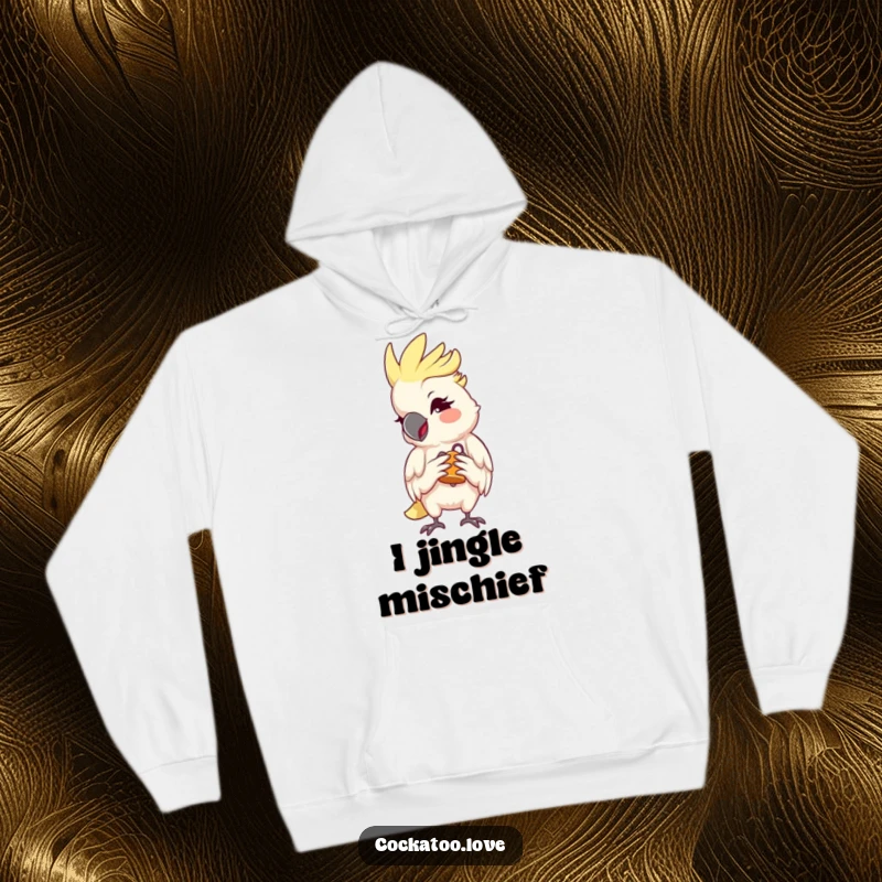 Funny Cockatoo Hoodie featuring a mischievous wink and a tiny bell, perfect for cozy days and spreading smiles, a fun funny gift.