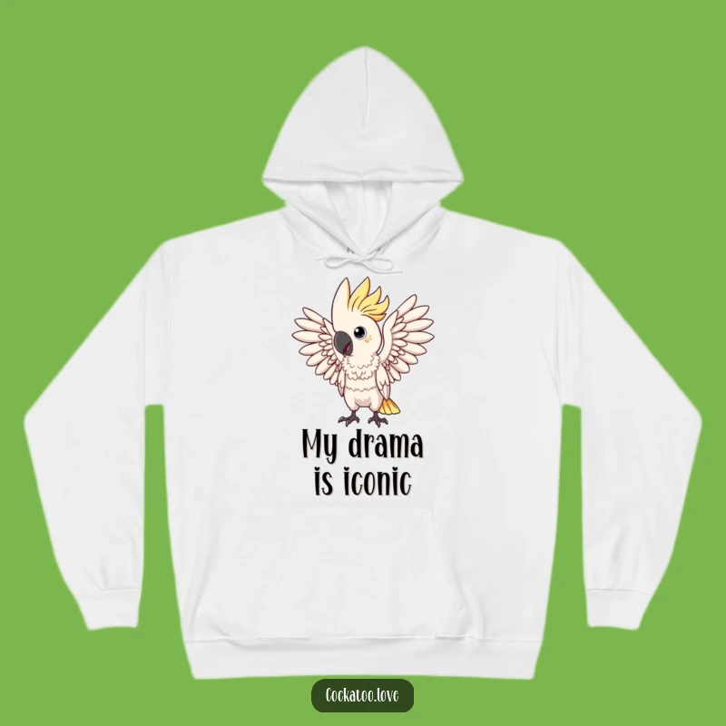 Cozy Funny Drama Cockatoo Hoodie: Wing Pose, Warm & Theatrical Funny Gift