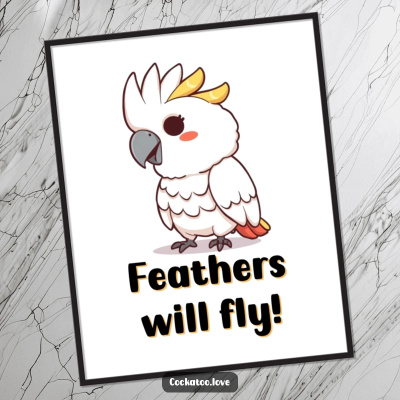 Funny Free Printable cockatoo wall art with a mischievous grin playfully pecking, adding a cheeky vibe to decor.