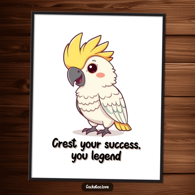 Funny Free Printable Wall Art: A cheerful cockatoo with a flamboyant crest nodding with quirky charm for your wall.