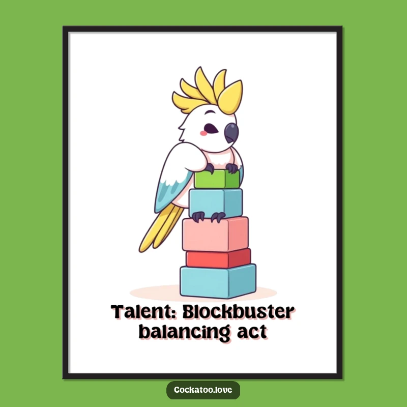 Funny Free Printable Wall Art: Balancing Cockatoo Blocks - Quirky Decor!