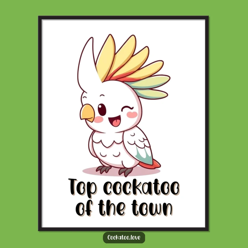 Funny Free Printable Wall Art: Happy Cockatoo Crest Downloadable Decor
