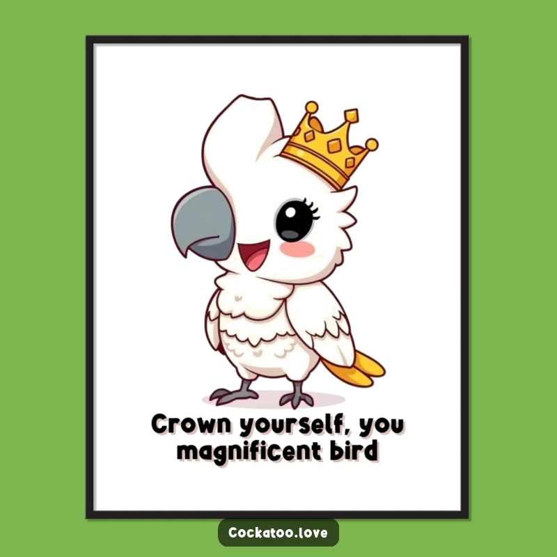 Funny Free Printable Wall Art: Regal Cockatoo Crown Pose - Quirky Downloadable Art