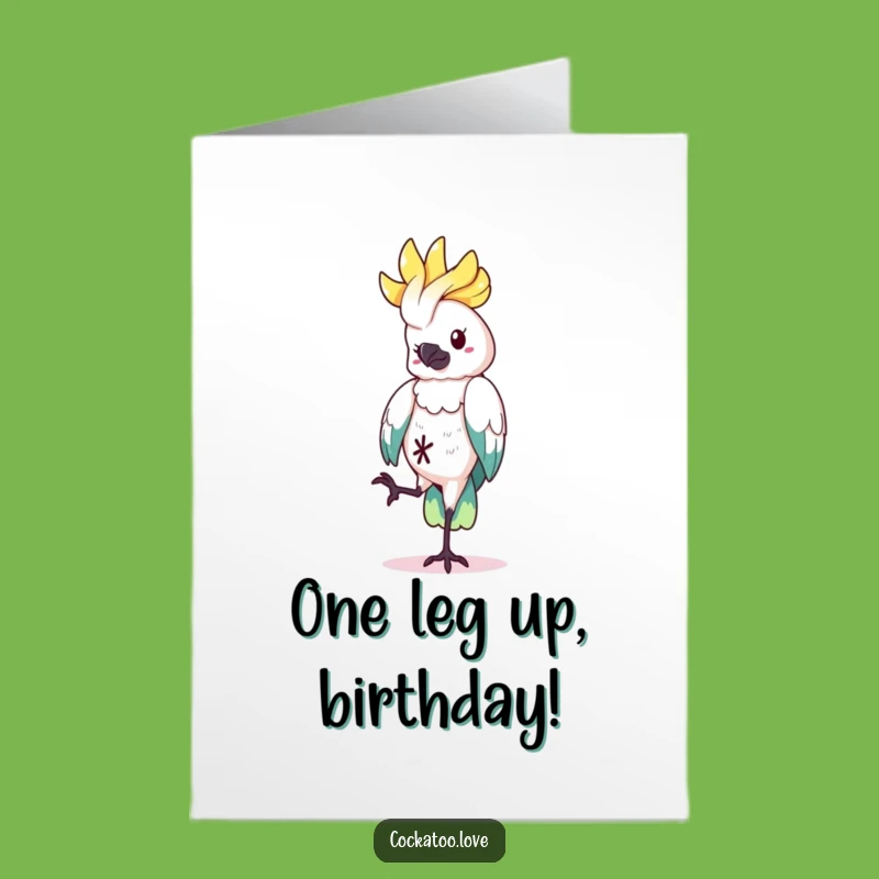 Free Printable Birthday Card: Balanced Cockatoo, Funny Downloadable Gift for a Special Day