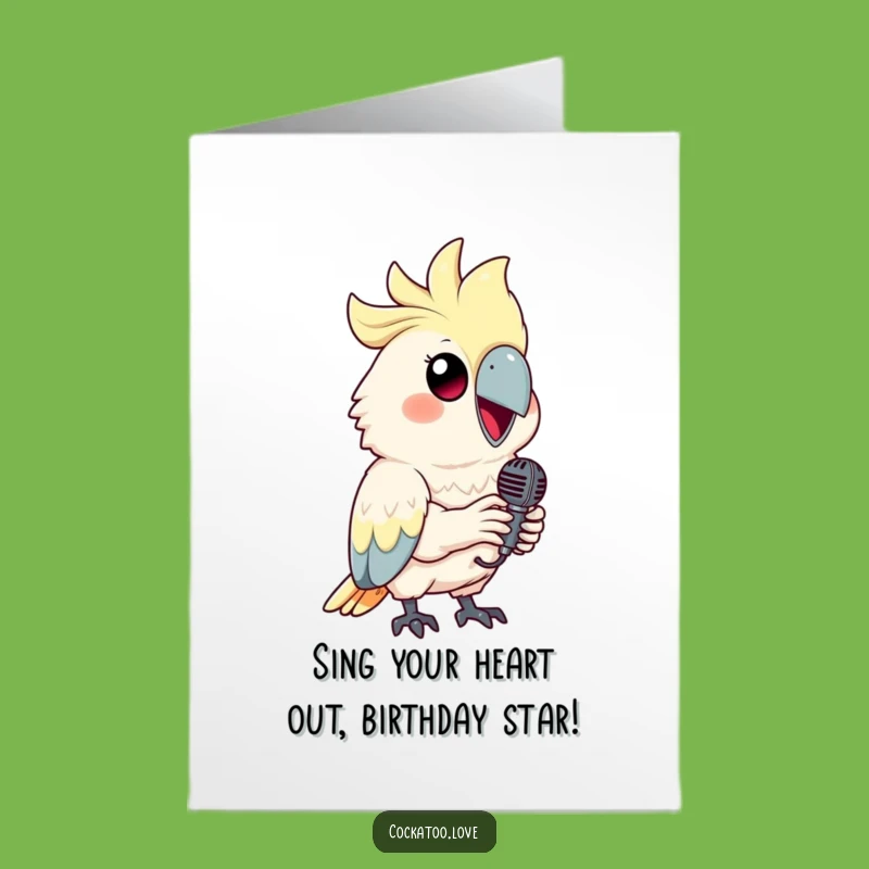 Free Printable Birthday Card: Smiling Cockatoo Singing Funny Downloadable Gift