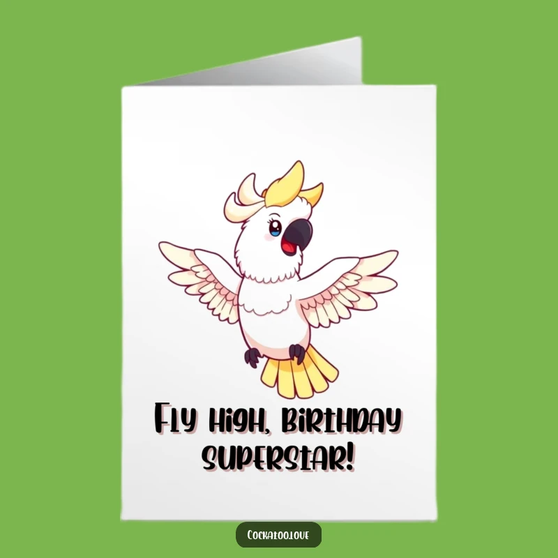 Free Printable Cockatoo Birthday Card: Flying Bird Funny Downloadable Gift