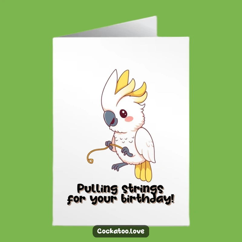 Funny Free Printable Birthday Card: Playful Cockatoo String - Fun Wishes!