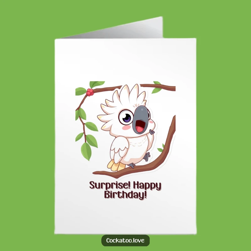 Free Printable Birthday Card: Surprised Cockatoo Falling, Funny Downloadable Gift