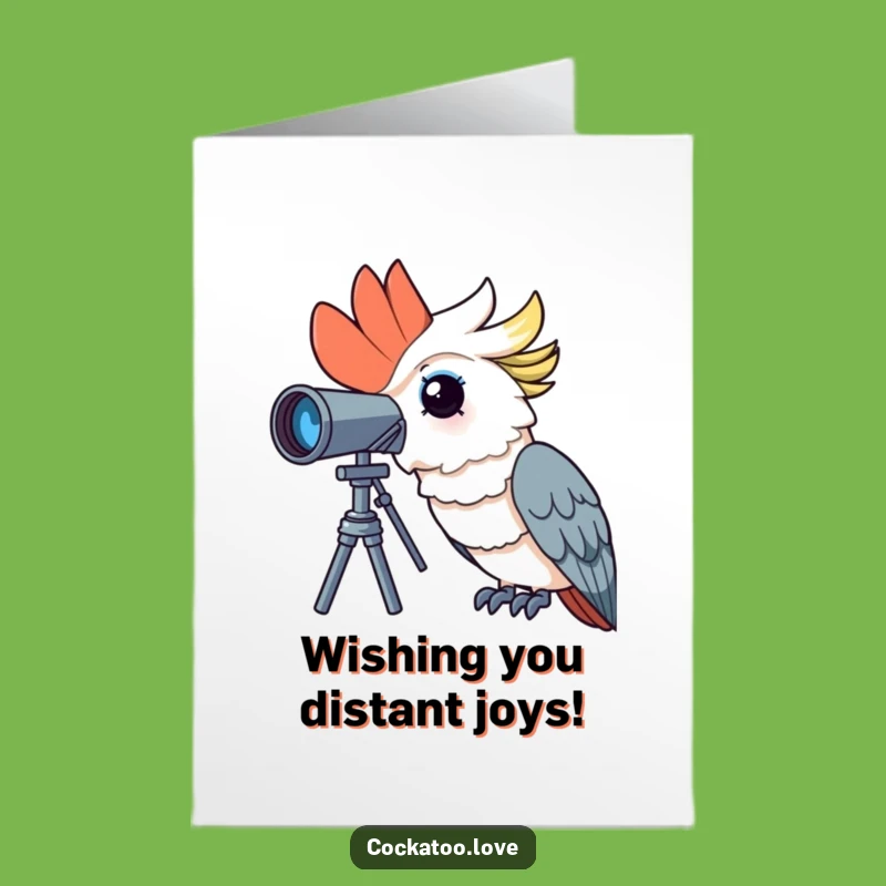Free Printable Curious Cockatoo Birthday Card: Telescope Wonder - Instant Download Gift