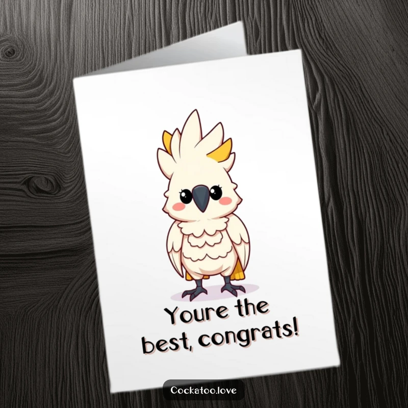 Funny Free Printable Congratulations Card: A cockatoo stands tall, chest puffed out, exuding confidence and pride.